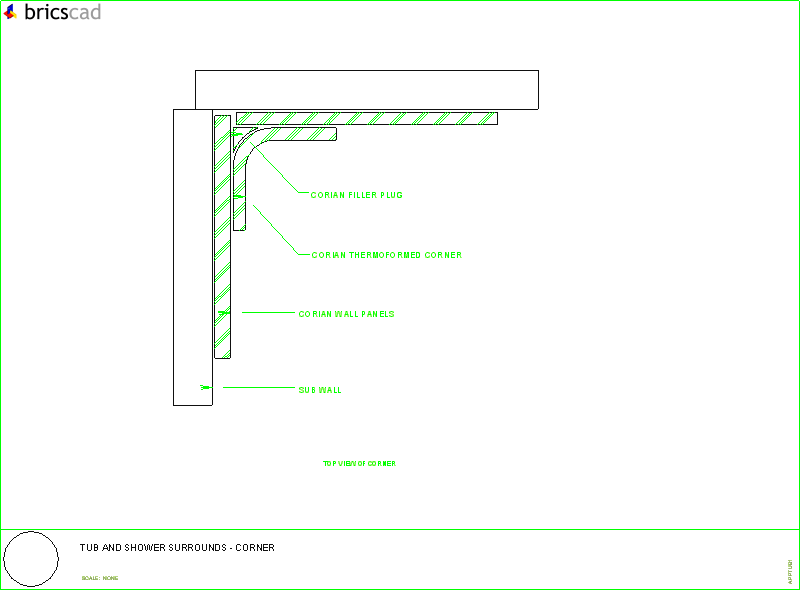 Tub and Shower Surrounds - Corner. AIA CAD Details--zipped into WinZip format files for faster downloading.