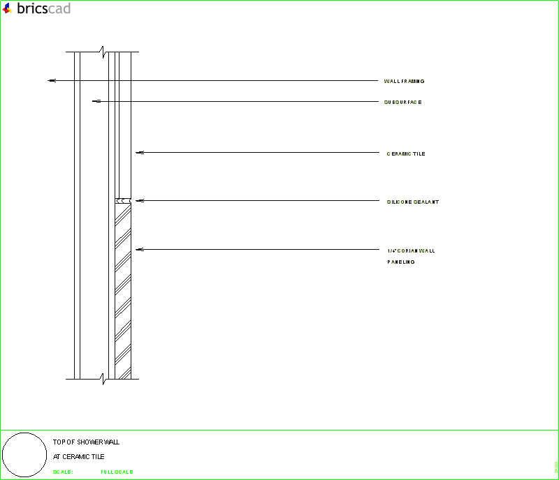 Trim at top of shower wall adjacent to ceramic tile. AIA CAD Details--zipped into WinZip format files for faster downloading.