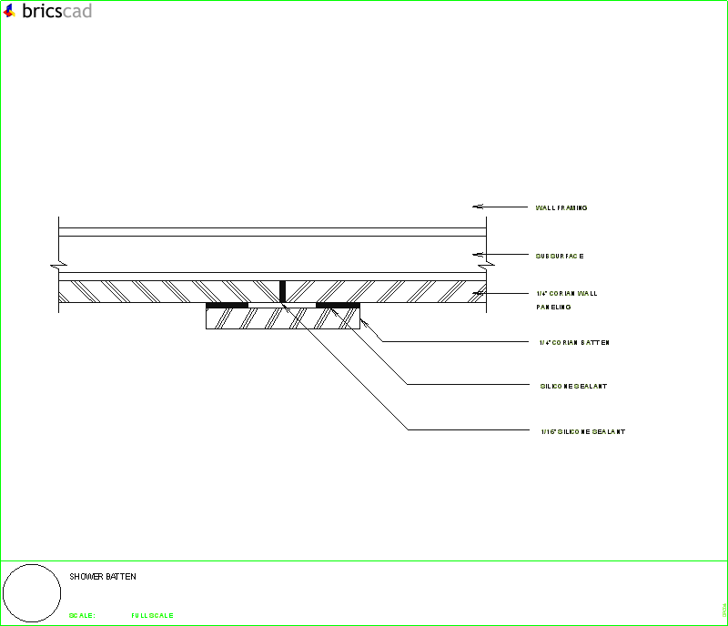 Batten strip at shower wall. AIA CAD Details--zipped into WinZip format files for faster downloading.