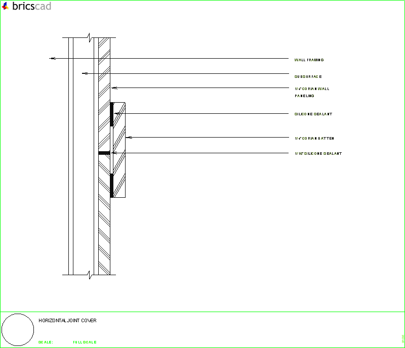 Horizontal joint cover at shower wall. AIA CAD Details--zipped into WinZip format files for faster downloading.