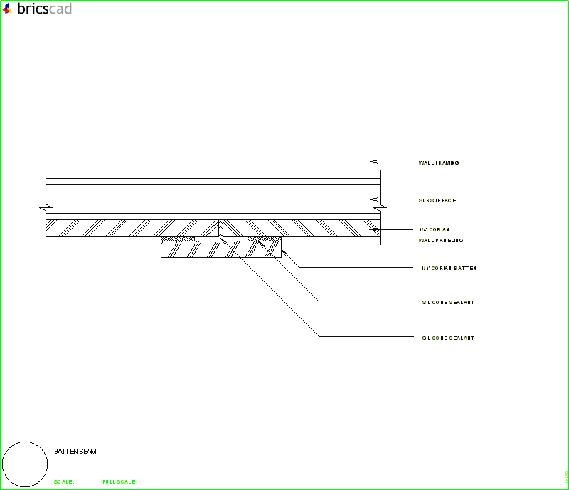 Wall Panels with batten covering silicone seam. AIA CAD Details--zipped into WinZip format files for faster downloading.