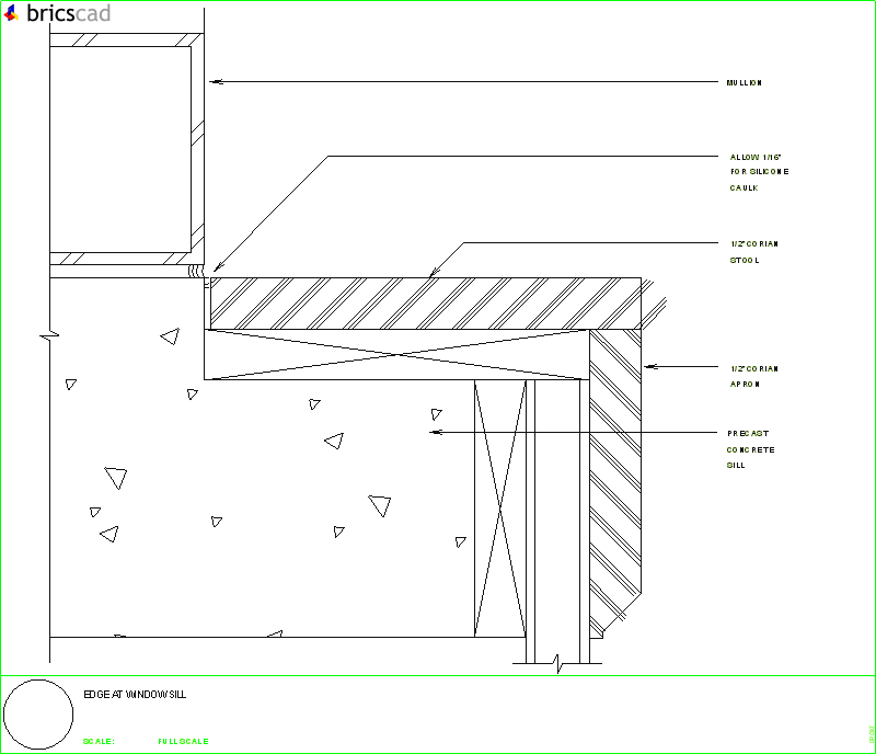 Typical window sill and facia skirt using 1/2 or 3/4 inch material. AIA CAD Details--zipped into WinZip format files for faster downloading.