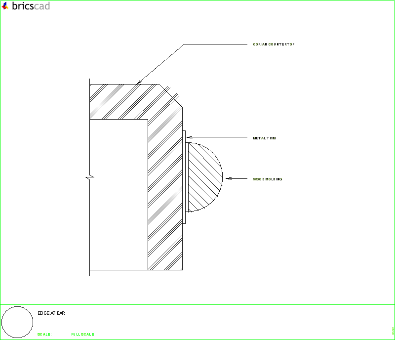 Wood and metal trim detail for edge of bartop. AIA CAD Details--zipped into WinZip format files for faster downloading.