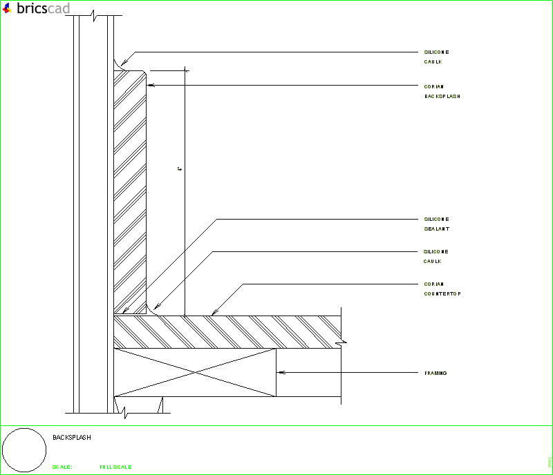 Backsplash attachment using silicone sealant. AIA CAD Details--zipped into WinZip format files for faster downloading.