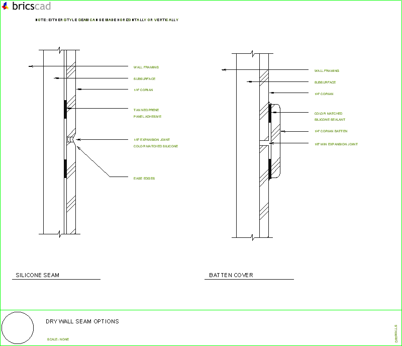 Dry wall seam options. AIA CAD Details--zipped into WinZip format files for faster downloading.