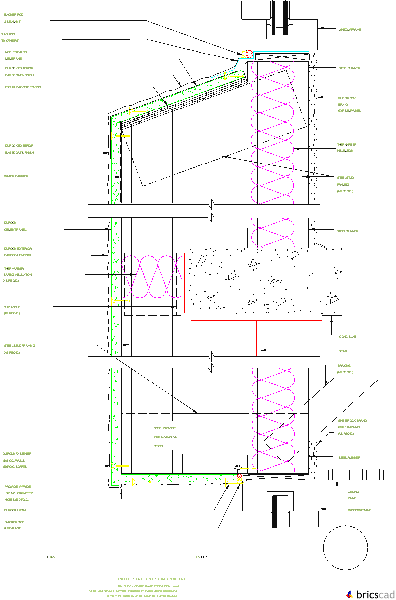 DUR221 - SPANDREL WALL DETAIL. AIA CAD Details--zipped into WinZip format files for faster downloading.