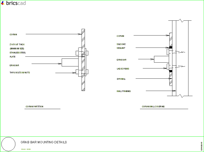 Typical grab bar mounting details. AIA CAD Details--zipped into WinZip format files for faster downloading.