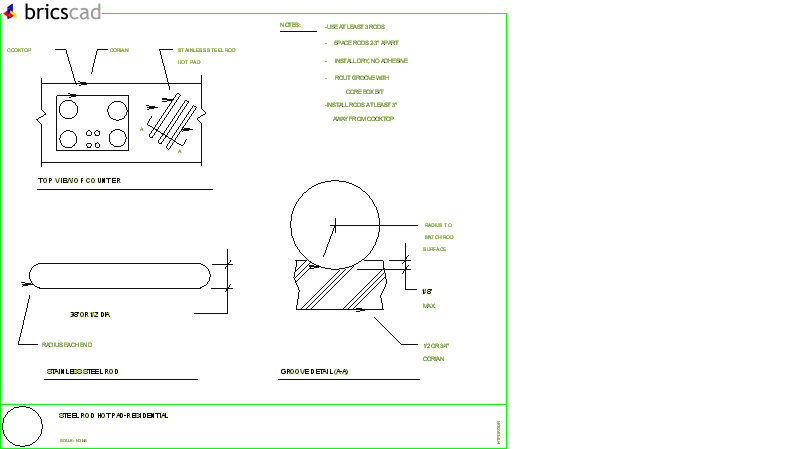 Steel rod hot pad for residential applications. Used to protect the CORIAN® surface from excessive heat.. AIA CAD Details--zipped into WinZip format files for faster downloading.