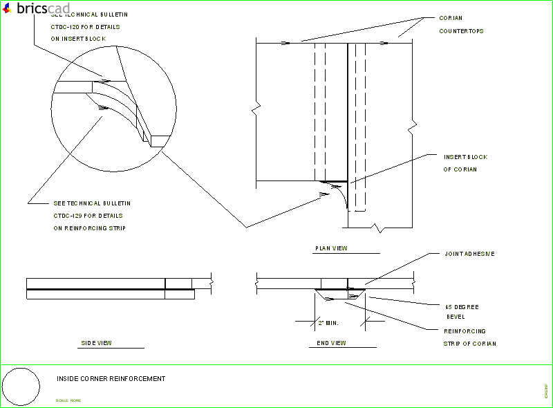 How to reinforce inside corners on CORIAN® installations.. AIA CAD Details--zipped into WinZip format files for faster downloading.