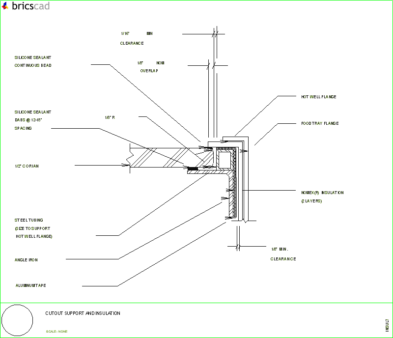 How to support (with steel) and insulate hot or cold buffet cutouts.. AIA CAD Details--zipped into WinZip format files for faster downloading.