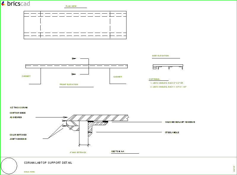 How to support large spans in CORIAN® worktops.. AIA CAD Details--zipped into WinZip format files for faster downloading.