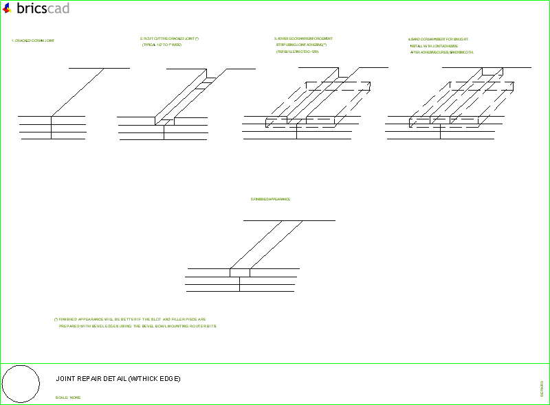 How to repair a cracked joint (with a thick edge).. AIA CAD Details--zipped into WinZip format files for faster downloading.