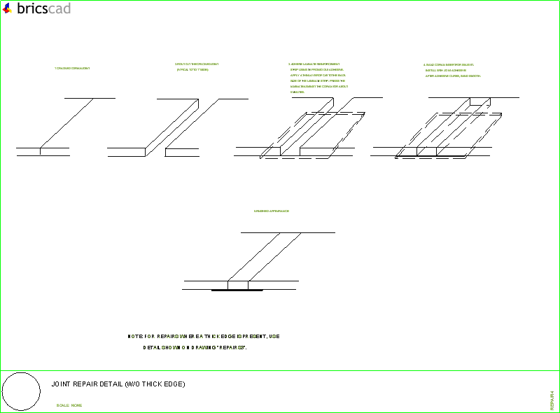 How to repair a joint (w/o thick edge).. AIA CAD Details--zipped into WinZip format files for faster downloading.