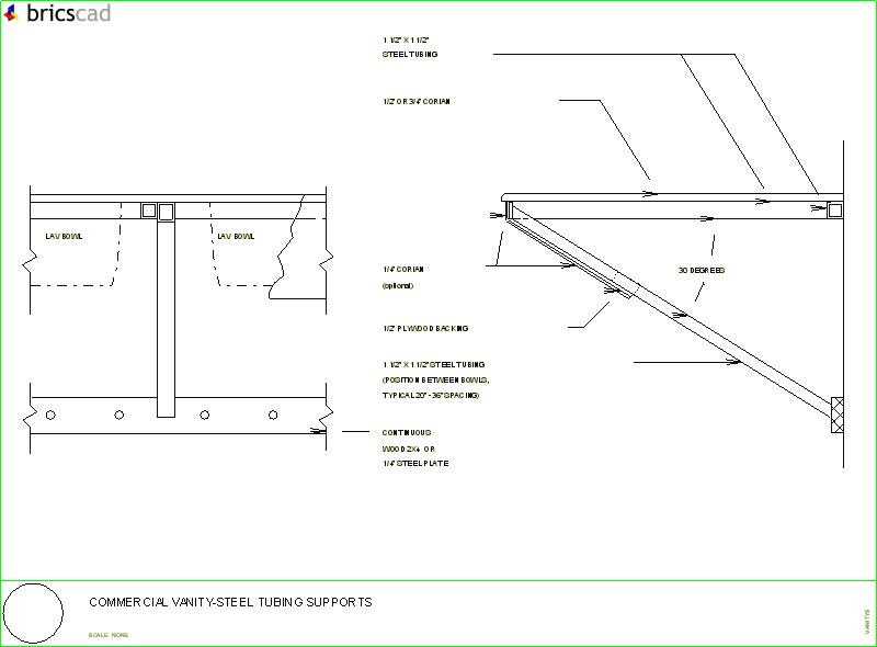 Commercial Vanity - Steel Tubing Supports. AIA CAD Details--zipped into WinZip format files for faster downloading.