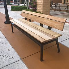 Modern wood outdoor bench Lofty™ combines a sleek look and charming character for a luxury feel