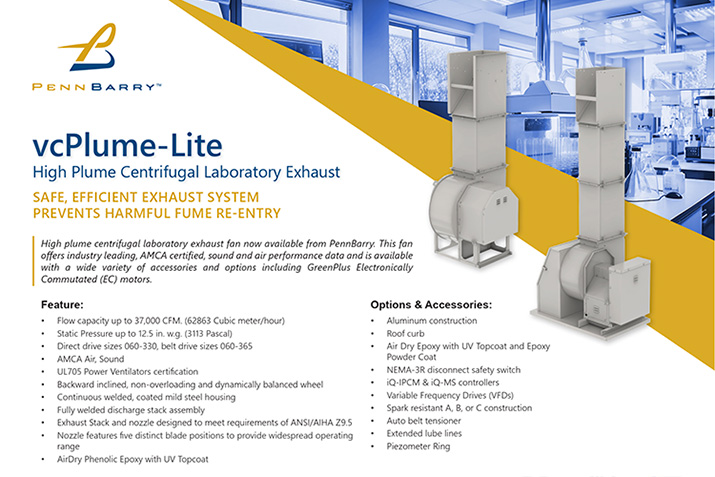 PennBarry vcPlume-Lite: High-Plume Exhaust for Laboratories and Research Facilities